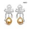 Approx. 4.0 mm and 12.0 mm, Akoya & Gold South Sea Pearl, Fleur-de-lis Dangle Pearl Stud Earrings