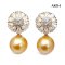 Approx. 11.0 mm, Gold South Sea Pearl, Daisy CZ Stud Earrings with Dangle Pearl Jacket
