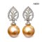 Approx. 13.0 mm, Gold South Sea Pearl, Royal Lotus Moissanite Paved Stud Earrings with Dangle Pearl Jacket