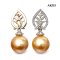 Approx. 13.0 mm, Gold South Sea Pearl, Royal Lotus Moissanite Paved Stud Earrings with Dangle Pearl Jacket