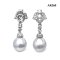 Approx. 9.0 -10.0 mm, White South Sea Pearl, Royal Orchid Dangle Pearl Stud Earrings