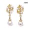 Approx. 3.5 - 8.0 mm, Hanamomo, Akoya Pearl, Leaves Pearl Stud Earrings Dangle Hinge Clasp Pearl