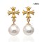 Approx. 8.0 mm, Hanamomo, Akoya Pearl, Chrome H. Dangle Pearl Stud Earrings