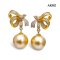 Approx. 10.0 - 11.0 mm, Gold South Sea Pearl, Bow CZ Paved Dangle Pearl Stud Earrings