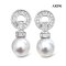 Approx. 9.0 mm, White South Sea Pearl, Donut CZ Paved Dangle Pearl Stud Earrings