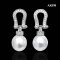 Approx. 9.0 mm, White South Sea Pearl, Horseshoe Dangle Pearl Stud Earrings