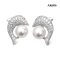Approx. 6.0 mm, Hanamomo, Akoya Pearl, Dolphin CZ Paved Pearl Stud Earrings