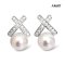 Approx. 6.0 mm up, Hanamomo, Akoya Pearl, X CZ Paved Pearl Stud Earrings