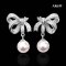 Approx. 6.5 mm up, Hanamomo, Akoya Pearl, Miki Bow Dangle Pearl Stud Earrings