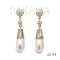 Approx. 8.0 mm, Freshwater Pearl, Dangle Round Moissanite Cone Cap Pearl Stud Earrings