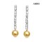 Approx. 10.7 - 10.8 mm, Gold South Sea Pearl, CZ Row Dngle Pearl Stud Earrings