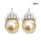 Approx,11.0 mm, Gold South Sea Pearl, Crown CZ Pearl Stud Earrings