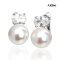 Approx. 8.0 mm, Hanamomo, Akoya Pearl, Oval CZ Pearl Latch Back Earrings