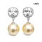 Approx. 8.0 - 9.0 mm, Gold South Sea Pearl, Radiant Cut Halo CZ Dangle Pearl tud Earrings