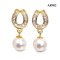 Approx. 6.0 mm, Hanamomo, Akoya Pearl, Horseshoe Dangle Pearl Stud Earrings