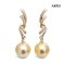 Approx. 12.0 mm, Gold South Sea Pearl, Twisted Ribbon Dangle Pearl Stud Earrings
