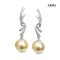 Approx. 12.0 mm, Gold South Sea Pearl, Twisted Ribbon Dangle Pearl Stud Earrings