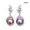 Approx. 13.0 mm, Freshwater Pearl, CZ Grapes Dangle Pearl Stud Earrings