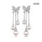 Approx. 5.0 - 6.0 mm up, Hanamomo, Akoya Pearl, Butterfly Diamond Paved Dangle Chain Triple Pearl Stud Earrings