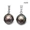 9.1 mm and 9.3 mm, Hanashinju, Tahitian Pearl, Three Stones Diamond Row Dangle Pearl Stud Earrings
