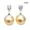 Approx. 10.0 mm, Gold South Sea Pearl, Art Deco Dangle Pearl Stud Earrings