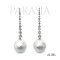 12.7 mm and 12.9 mm, Hanashinju, White South Sea Pearl, Diamond Row Icicle Dangle Pearl Stud Earrings