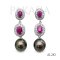 Approx. 11.0 mm, Tahitian Pearl, Double Ruby Halo Zircon Dangle Pearl Stud Earrings
