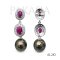 Approx. 11.0 mm, Tahitian Pearl, Double Ruby Halo Zircon Dangle Pearl Stud Earrings