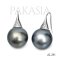 14.4 mm and 14.5 mm, Tahitian Pearl, Fish Hooks Earrings, Front CZ Paved