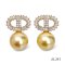 Approx. 10.0 -11.0 mm, Gold South Sea Pearl, CD CZ Paved Pearl Stud Earrings