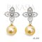 Approx. 12.0 mm, Gold South Sea Pearl, Flower Dangle Pearl Stud Earrings