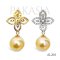 Approx. 12.0 mm, Gold South Sea Pearl, Flower Dangle Pearl Stud Earrings
