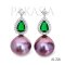 Approx. 10.0 - 12.0 mm, Edison Pearl, Green CZ Drop Halo CZ Pearl Stud Earrings