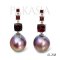 14.1 mm and 14.4 mm, Edison Pearl, Triple Garnet Dangle Pearl Stud Earrings