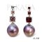 14.1 mm and 14.4 mm, Edison Pearl, Triple Garnet Dangle Pearl Stud Earrings
