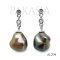 Approx. 6.0 -7.0 mm, Keshi Tahitian Pearl, CZ Dot Dangle Pearl Stud Earrings