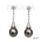 Approx. 10.0 mm, Tahitian Pearl, Flower CZ Three Stones Cap Pearl Stud Earrings