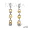 Approx. 10.0 mm - 11.0 mm, Gold South Sea Pearl, Latch Back Earrings with Chandelier Triple Pearl Row