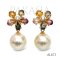 Approx. 9.0 mm up, Gold South Sea Pearl, Tourmaline & Zircon Flower Stud Earrings with Dangle Pearl Jacket