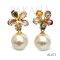 Approx. 9.0 mm up, Gold South Sea Pearl, Tourmaline & Zircon Flower Stud Earrings with Dangle Pearl Jacket