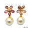Approx. 9.0 mm, Gold South Sea Pearl, Tourmaline&Zircon Flower Stud Earrings with Dangle Pearl Jacket