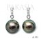 (PSL) 8.6 mm, Aurora Peacock Premium, Tahitian Pearl, Three Stones Diamond Dangle Pearl Stud Earrings