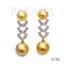 Approx. 9.0 - 11.0 mm, Hanashinju, Gold South Sea Pearl, Double Pearl U Shape Three Layers Design Stud Earrings