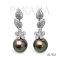 (PSL) 10.7 mm, Aurora Peacock Premium, Tahitian Pearl, Flower Diamond Stud Earrings with Dangle Pearl Jacket