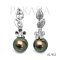 (PSL) 10.7 mm, Aurora Peacock Premium, Tahitian Pearl, Flower Diamond Stud Earrings with Dangle Pearl Jacket