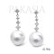 (PSL) 14.9 mm, Aurora Phoenix, White South Sea Pearl, Diamond Dot Three Stones Diamond Dangle Pearl Stud Earrings