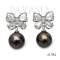 Approx. 8.0 - 9.0 mm, Tahitian Pearl, Bow CZ Dangle Pearl Stud Earrings