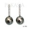 8.8 mm and 8.8 mm, Tahitian Pearl, CZ Row Stick Pearl Stud Earrings