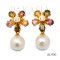 7.7 mm and 7.8 mm, Hanashinju, Akoya Pearl, Mix Gems Flower Dangle Pearl, Stud Earrings