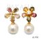 7.7 mm and 7.8 mm, Hanashinju, Akoya Pearl, Mix Gems Flower Dangle Pearl, Stud Earrings